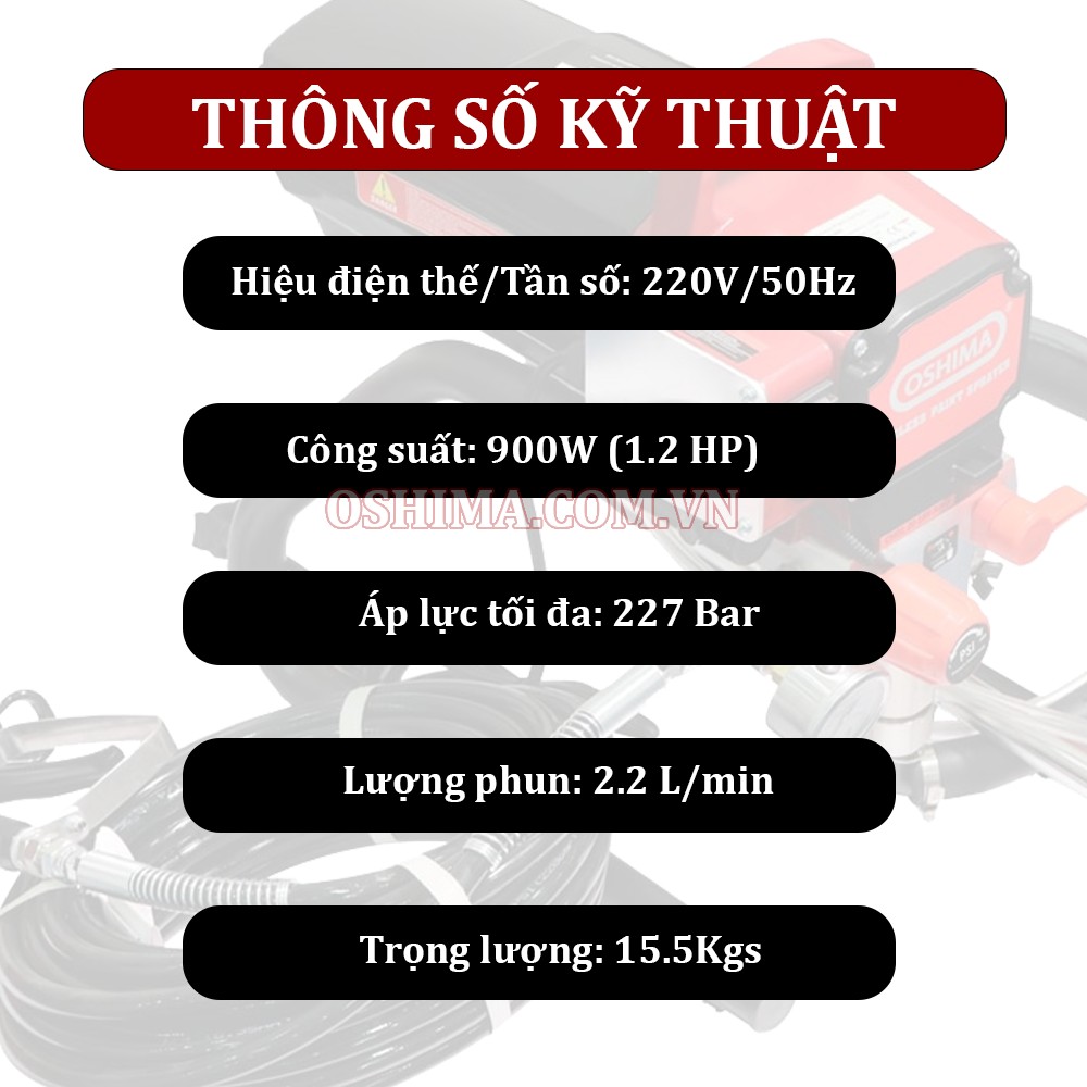 Thông số kỹ thuật của máy Phun Sơn Oshima MPS 900